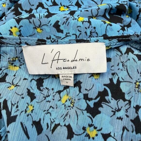 L'ACADEMIE The Nicoletta Ruched Blue Floral Mini Dress Sz Small - Picture 6 of 8